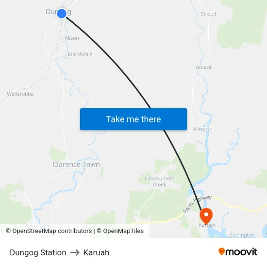 Dungog Station to Karuah map