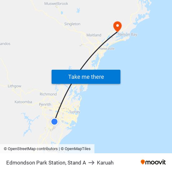 Edmondson Park Station, Stand A to Karuah map