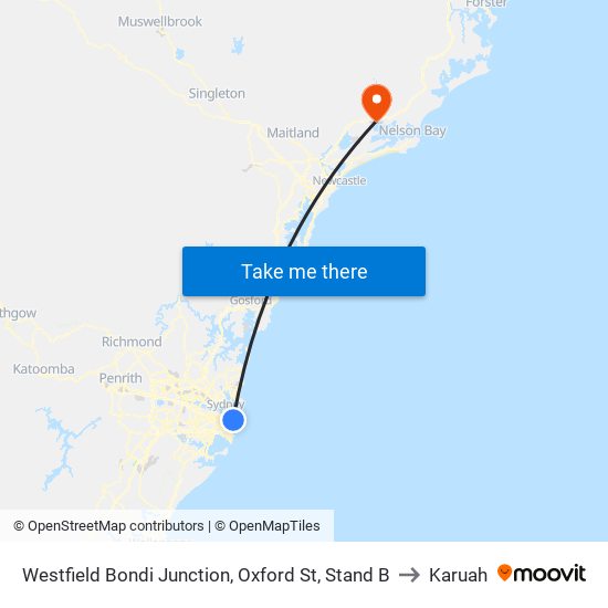 Westfield Bondi Junction, Oxford St, Stand B to Karuah map