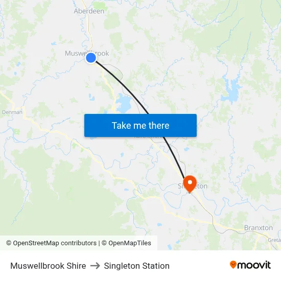 Muswellbrook Shire to Singleton Station map