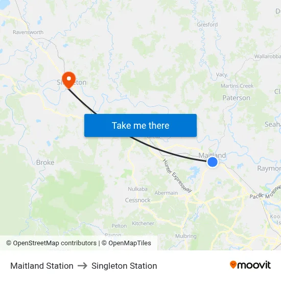 Maitland Station to Singleton Station map
