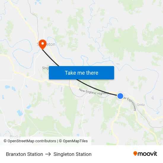 Branxton Station to Singleton Station map