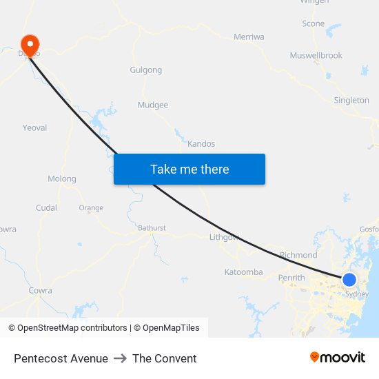 Pentecost Avenue to The Convent map