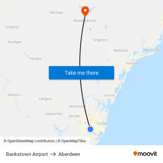 Bankstown Airport to Aberdeen map