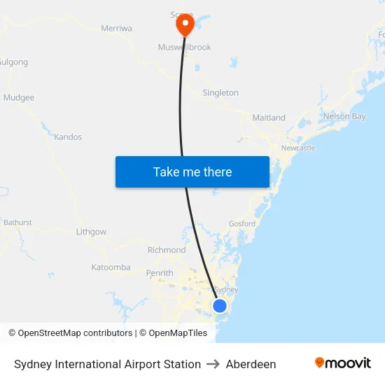 Sydney International Airport Station to Aberdeen map