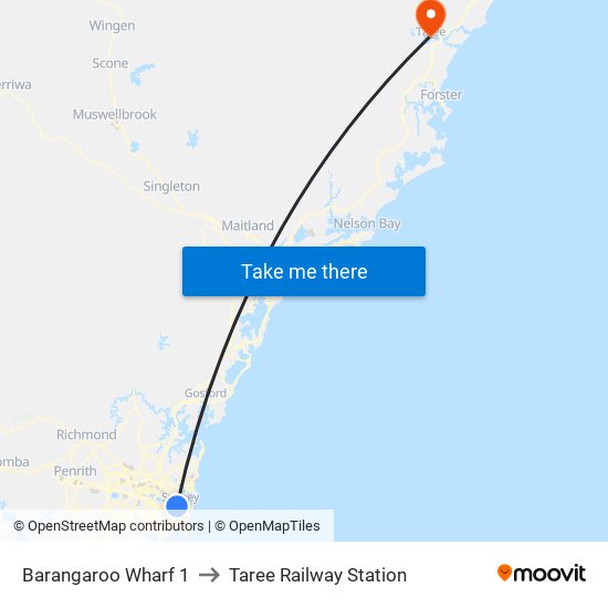 Barangaroo Wharf 1 to Taree Railway Station map