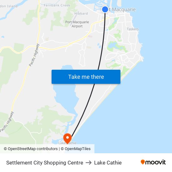 Settlement City Shopping Centre to Lake Cathie map