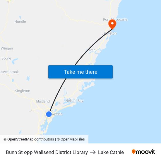 Bunn St opp Wallsend District Library to Lake Cathie map