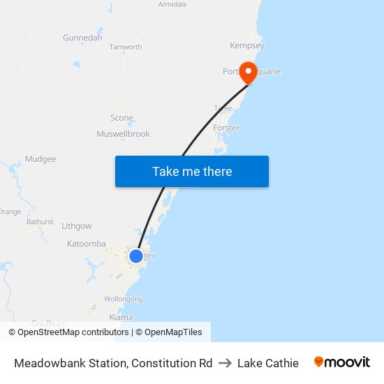 Meadowbank Station, Constitution Rd to Lake Cathie map