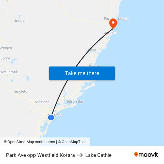Park Ave opp Westfield Kotara to Lake Cathie map