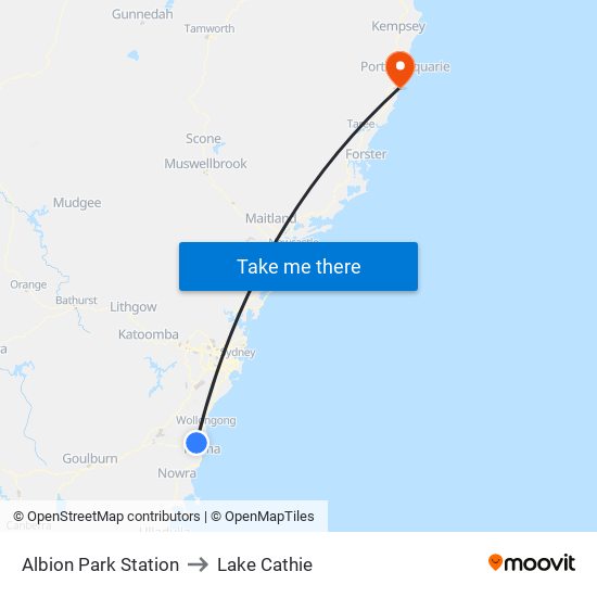Albion Park Station to Lake Cathie map