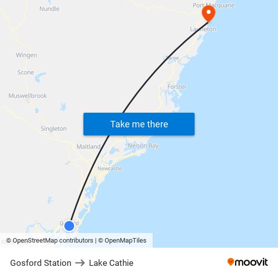 Gosford Station to Lake Cathie map