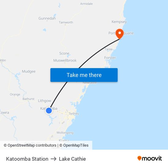 Katoomba Station to Lake Cathie map