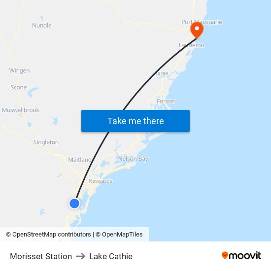 Morisset Station to Lake Cathie map