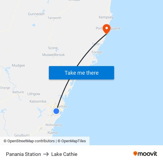 Panania Station to Lake Cathie map