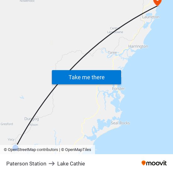 Paterson Station to Lake Cathie map