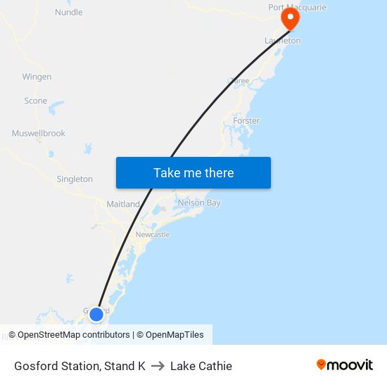 Gosford Station, Stand K to Lake Cathie map