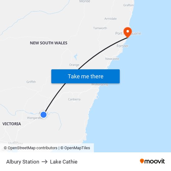 Albury Station to Lake Cathie map