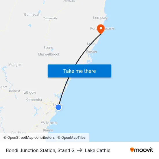 Bondi Junction Station, Stand G to Lake Cathie map
