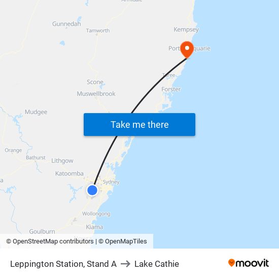 Leppington Station, Stand A to Lake Cathie map