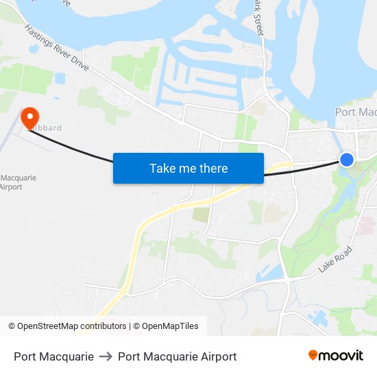 Port Macquarie to Port Macquarie Airport map