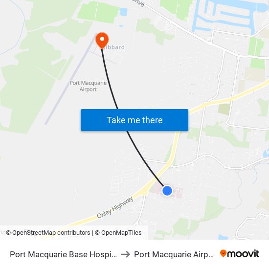 Port Macquarie Base Hospital to Port Macquarie Airport map