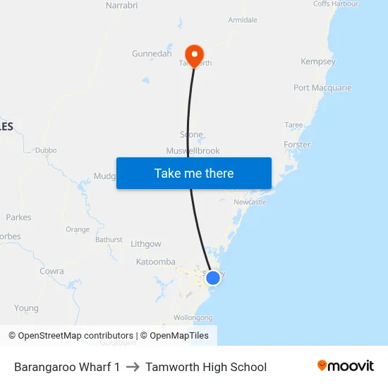 Barangaroo Wharf 1 to Tamworth High School map