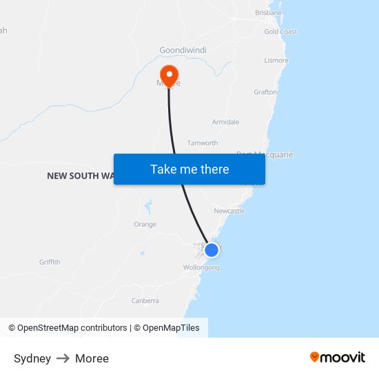 Sydney to Moree map