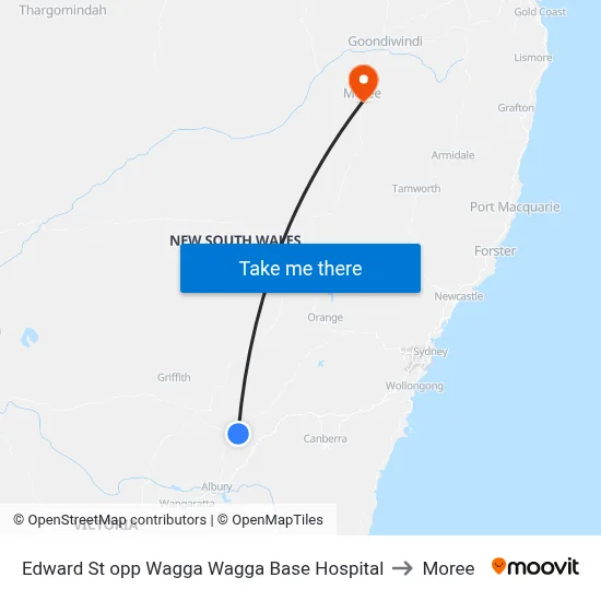 Edward St opp Wagga Wagga Base Hospital to Moree map