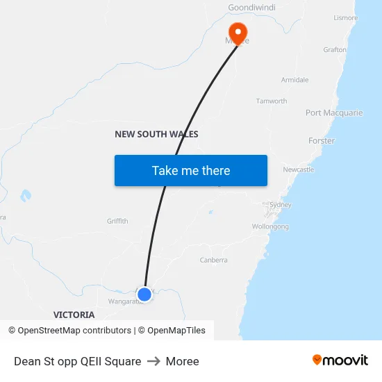 Dean St opp QEII Square to Moree map