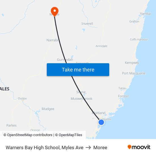 Warners Bay High School, Myles Ave to Moree map