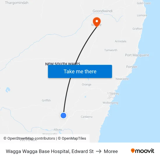 Wagga Wagga Base Hospital, Edward St to Moree map
