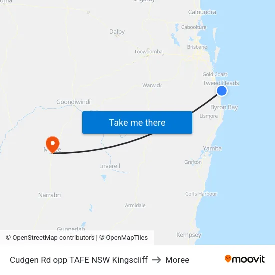 Cudgen Rd opp TAFE NSW Kingscliff to Moree map