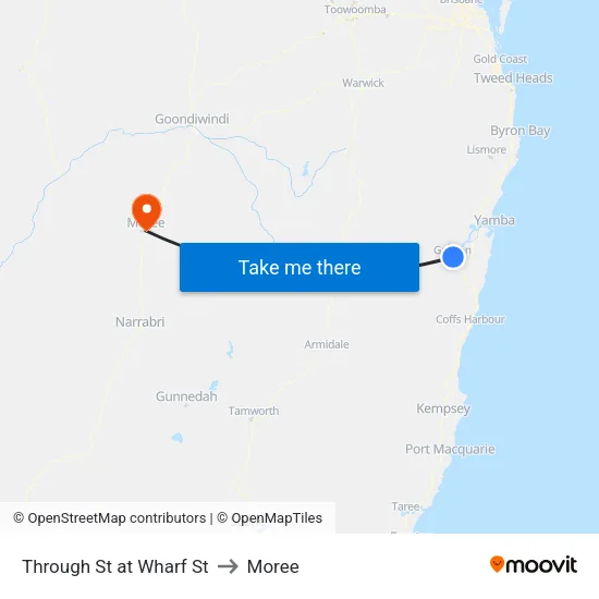 Through St at Wharf St to Moree map