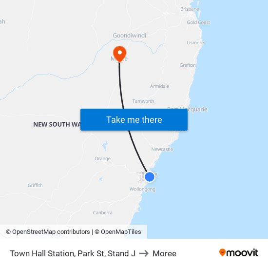 Town Hall Station, Park St, Stand J to Moree map