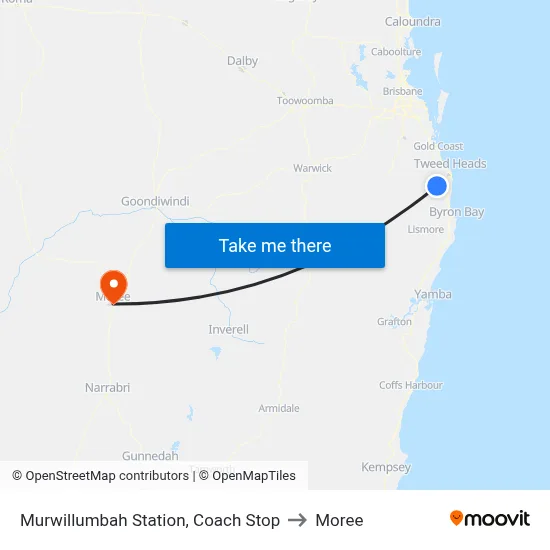 Murwillumbah Station, Coach Stop to Moree map