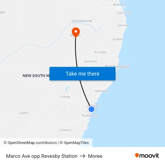Marco Ave opp Revesby Station to Moree map