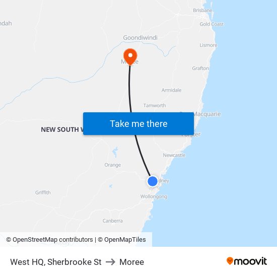 West HQ, Sherbrooke St to Moree map