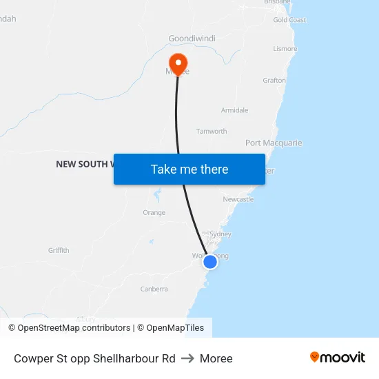 Cowper St opp Shellharbour Rd to Moree map