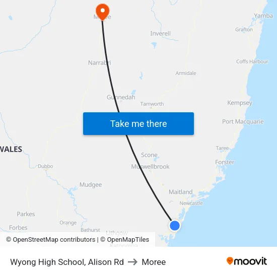 Wyong High School, Alison Rd to Moree map