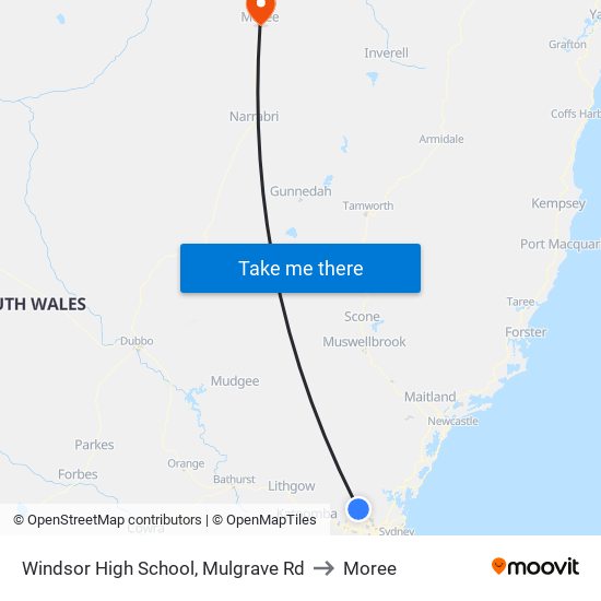 Windsor High School, Mulgrave Rd to Moree map
