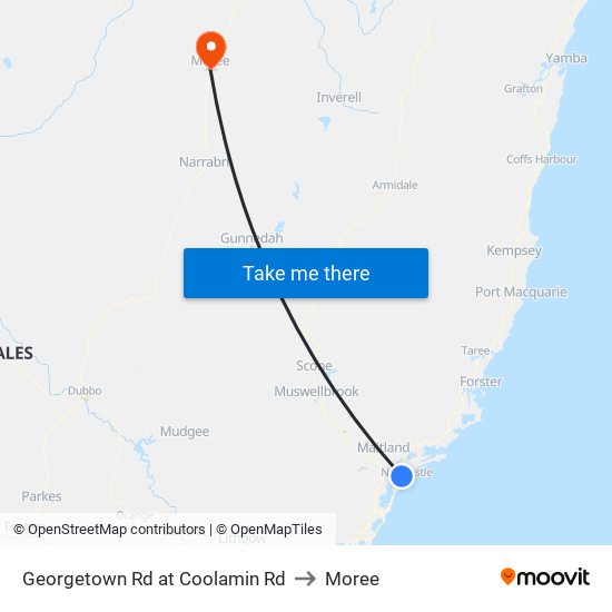 Georgetown Rd at Coolamin Rd to Moree map