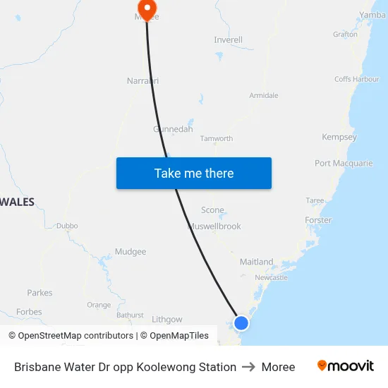 Brisbane Water Dr opp Koolewong Station to Moree map