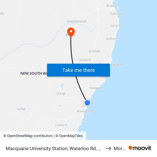 Macquarie University Station, Waterloo Rd, Stand A to Moree map