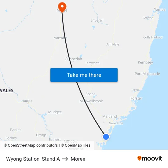 Wyong Station, Stand A to Moree map