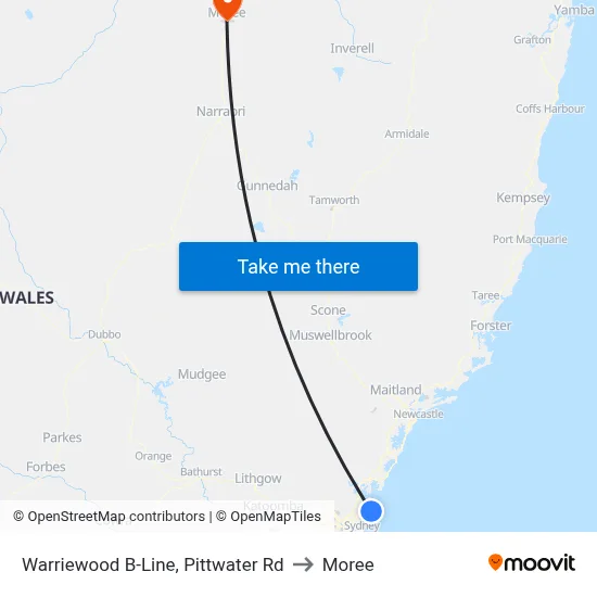 Warriewood B-Line, Pittwater Rd to Moree map
