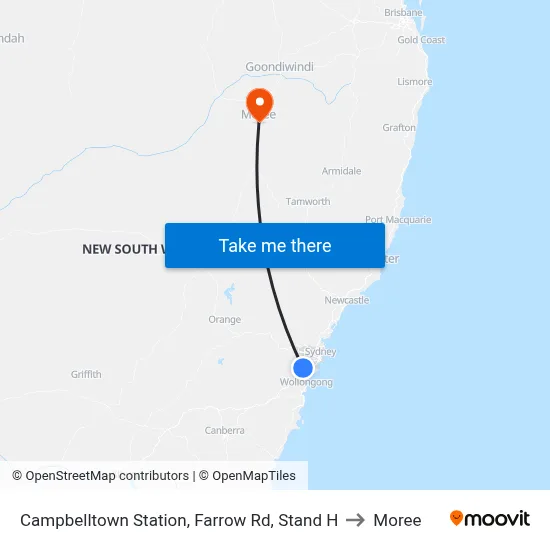 Campbelltown Station, Farrow Rd, Stand H to Moree map
