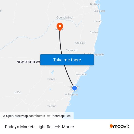 Paddy's Markets Light Rail to Moree map