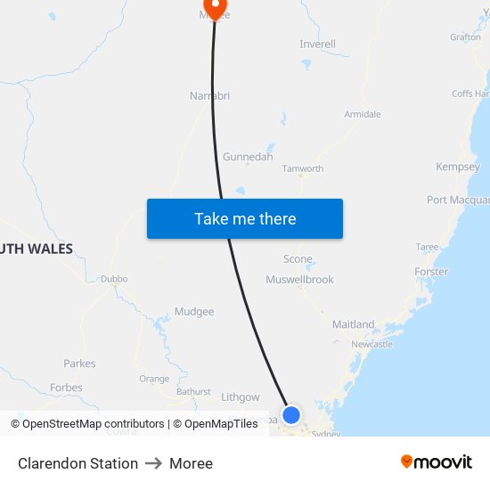 Clarendon Station to Moree map