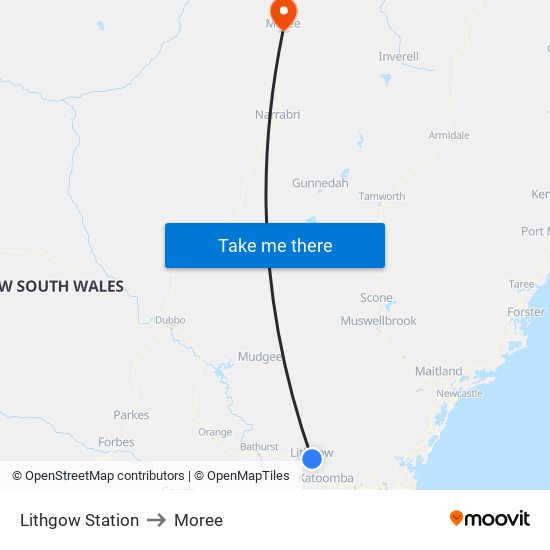 Lithgow Station to Moree map